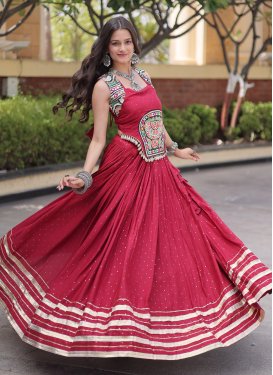 Rayon Readymade Lehenga Choli in Red with Embroidered Work for Women