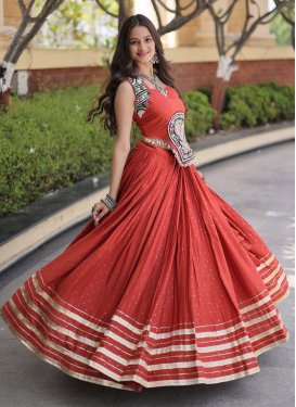 Orange Rayon Embroidered Work Readymade Lehenga Choli for Women