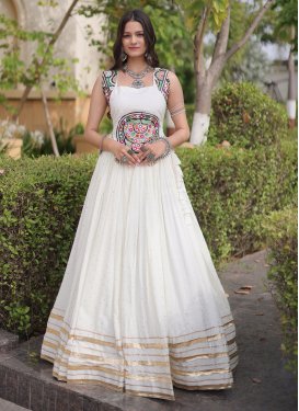Rayon Readymade Lehenga Choli with Embroidered Work for Festival in Off White