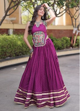 Rayon Readymade Lehenga Choli with Embroidered Work for Women in Purple
