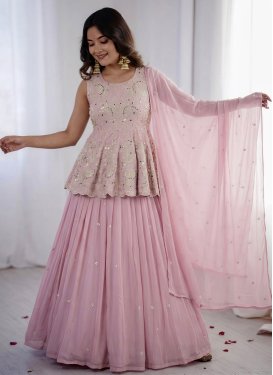 Pink Georgette Readymade Salwar Suit with Embroidered Work for Festival