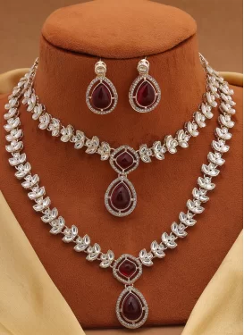 Stone Work Maroon and White Necklace Set for Festival