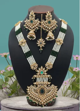 Gold Rodium Polish Green and White Necklace Set