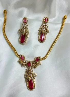 Stone Work Red and White Alloy Necklace Set