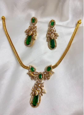 Green and White Stone Work Alloy Gold Rodium Polish Necklace Set