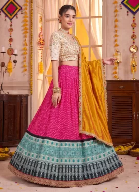 Bandhani Print Work Rayon Trendy Lehenga Choli in Rose Pink for Women