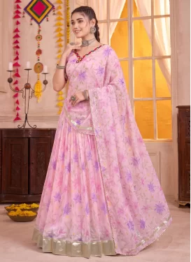 Pink Organza Digital Print Work Readymade Lehenga Choli for Women