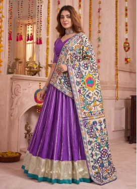 Violet Chanderi Silk Gota Patti Work Readymade Lehenga Choli for Women