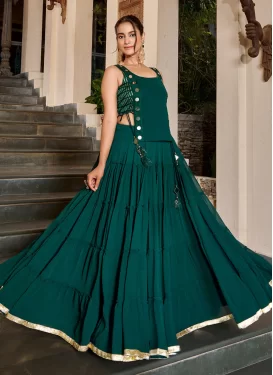 Embroidered Work Georgette Readymade Lehenga Choli in Bottle Green for Ceremonial