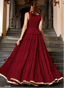Georgette Readymade Lehenga Choli with Embroidered Work for Festival in Red