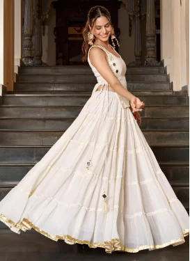 Georgette Readymade Lehenga Choli with Embroidered Work for Women in Off White