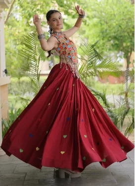 Cotton Readymade Lehenga Choli in Red with Embroidered Work for Festival