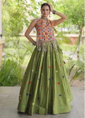 Cotton Readymade Lehenga Choli with Embroidered Work in Mint Green for Ceremonial