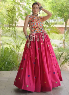 Embroidered Work Cotton Readymade Lehenga Choli in Rose Pink for Women