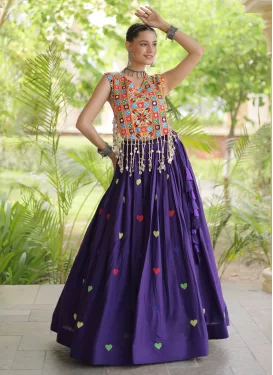 Cotton Readymade Lehenga Choli with Embroidered Work for Festival in Violet