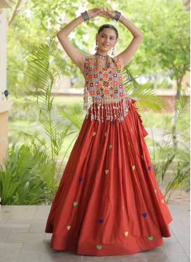 Cotton Readymade Lehenga Choli with Embroidered Work for Festival in Orange
