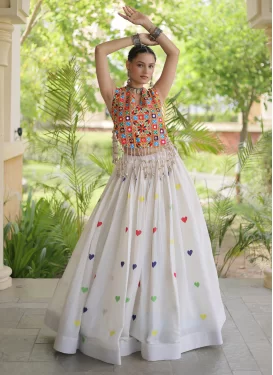 Embroidered Work Readymade Lehenga Choli For Festival in Off White