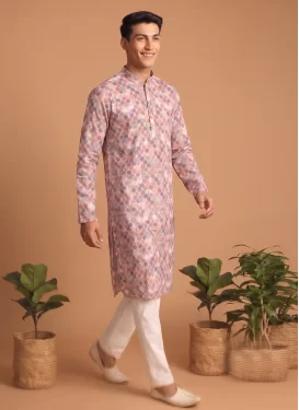 Cotton Kurta Pajama in Multi Colour with Digital Print Work for Ceremonial