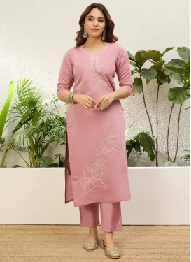 Pink Silk Blend Embroidered Work Readymade Salwar Suit for Women