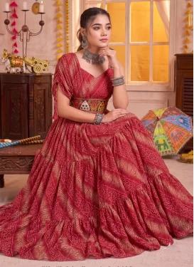 Rose Pink Georgette Bandhani Print Work Trendy Gown for Women
