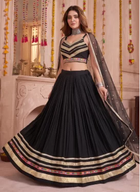 Cotton Readymade Lehenga Choli in Black with Embroidered Work for Festival
