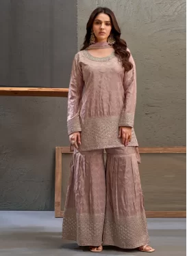 Embroidered Work Viscose Sharara Suit in Mauve Pink for Women