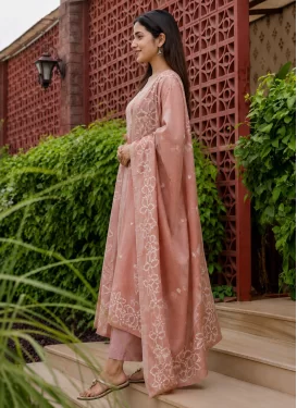 Digital Print Work Cotton Readymade Salwar Suit in Salmon for Ceremonial