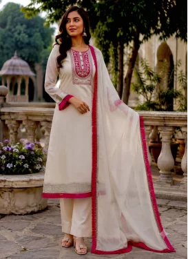 Off White Organza Readymade Salwar Suit with Embroidered Work for Ceremonial