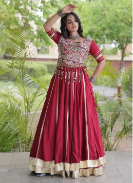 Rayon Readymade Lehenga Choli in Red with Embroidered Work for Festival