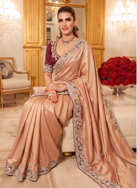Kanjivaram Silk Traditional Saree in Peach with Embroidered Work for Women