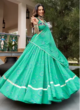 Digital Print Work Georgette Readymade Lehenga Choli in Turquoise for Festival