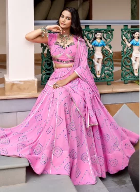 Bandhani Print Work Georgette Readymade Lehenga Choli in Pink for Festival