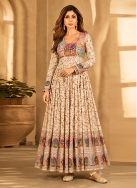 Digital Print Work Trendy Gown For Festival in Cream