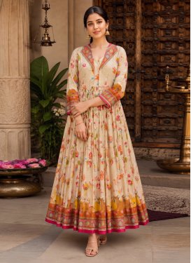 Nylon Trendy Gown with Digital Print Work in Cream