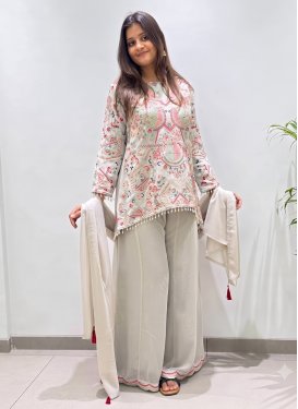 Silver Color Georgette Palazzo Suit with Embroidered Work for Festival