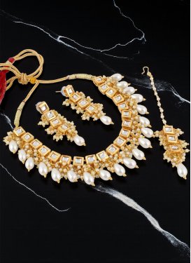 Alloy Beads Work White Gold Rodium Polish Necklace Set