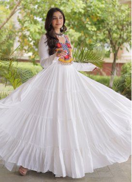 Embroidered Work Rayon Designer Gown in White for Women