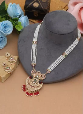 Alloy Beads Work Red and White Gold Rodium Polish Necklace Set