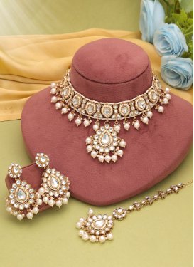 Alloy White Beads Work Necklace Set