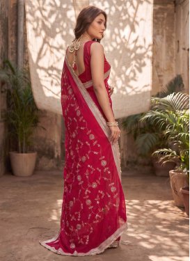 Rose Pink Fendi Silk Embroidered Work Classic Saree for Women