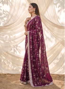 Fendi Silk Classic Saree with Embroidered Work in Wine