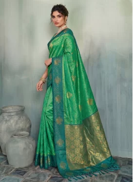 Woven Work Silk Blend Classic Saree in Sea Green for Ceremonial