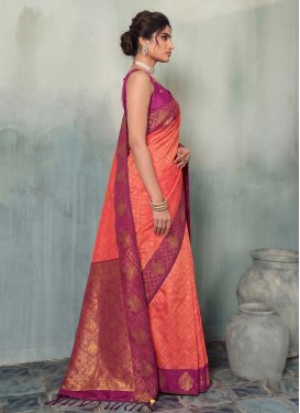 Woven Work Silk Blend Traditional Saree in Purple and Salmon for Women