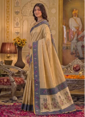 Woven Work Tissue Classic Saree in Beige for Ceremonial