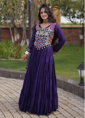 Purple Rayon Embroidered Work Designer Gown for Women