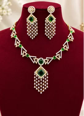 Green and White Stone Work Gold Rodium Polish Necklace Set
