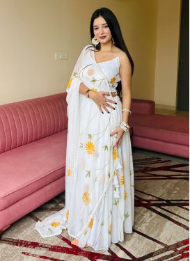 Organza Readymade Lehenga Choli with Digital Print Work in White