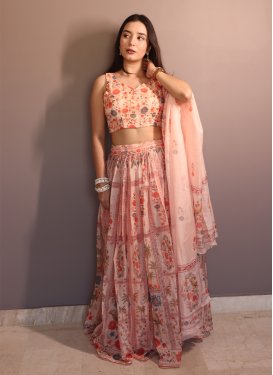 Organza Readymade Lehenga Choli with Digital Print Work for Festival in Salmon
