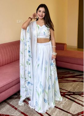 Georgette Readymade Lehenga Choli in White with Digital Print Work for Women