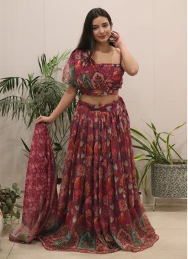 Digital Print Work Organza Readymade Lehenga Choli in Purple for Women